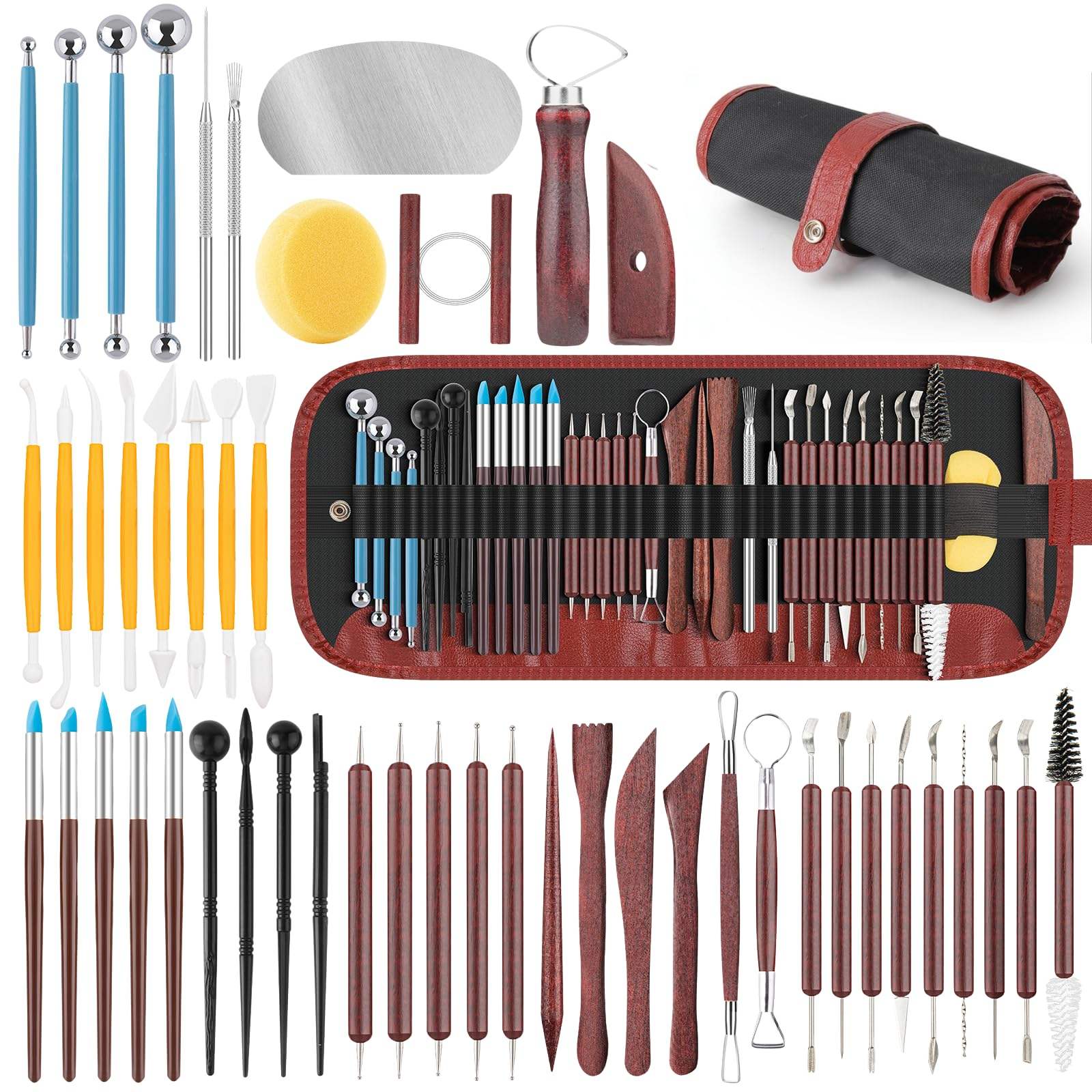 48-piece Pottery Tool Set for Carving, Clay Sculpting Tools, Polymer Clay Ceramic Modeling, Trimming, Shaping, Pottery Kiln Art