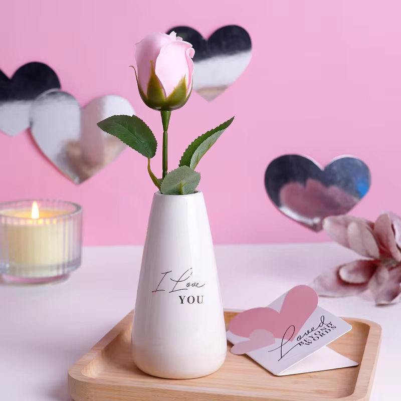 BespritGift Wedding Favors Custom Ceramic Porcelain Flower Vases Decor Love Mothers Valentines Day Gifts Set for Mom & Guest