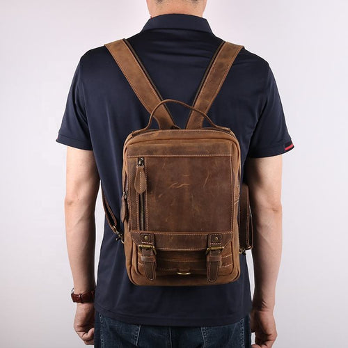 CHANGRONG Custom Crazy Horse Genuine Leather Sling Bag Backpack for Men Vintage Fashion Style