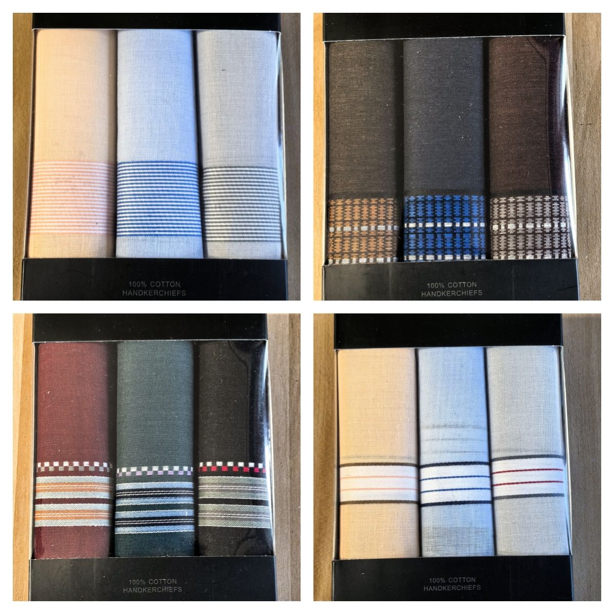 3-Pack Classic Striped Pocket Squares for Men