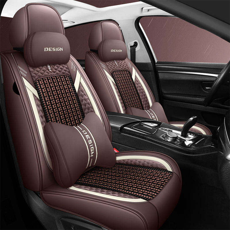 High Quality Breathable Ice Silk Leather Car Seat Covers Brown Good Looking Design Universal Fit Interior Accessory CRV