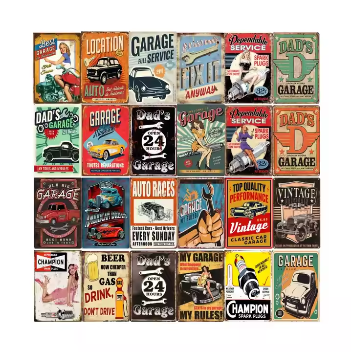 Hot Customized Garage Car Bar Poster Signs Vintage Retro Metal Plate Iron Art Style Painting Tin Sign Garage Wall Decor