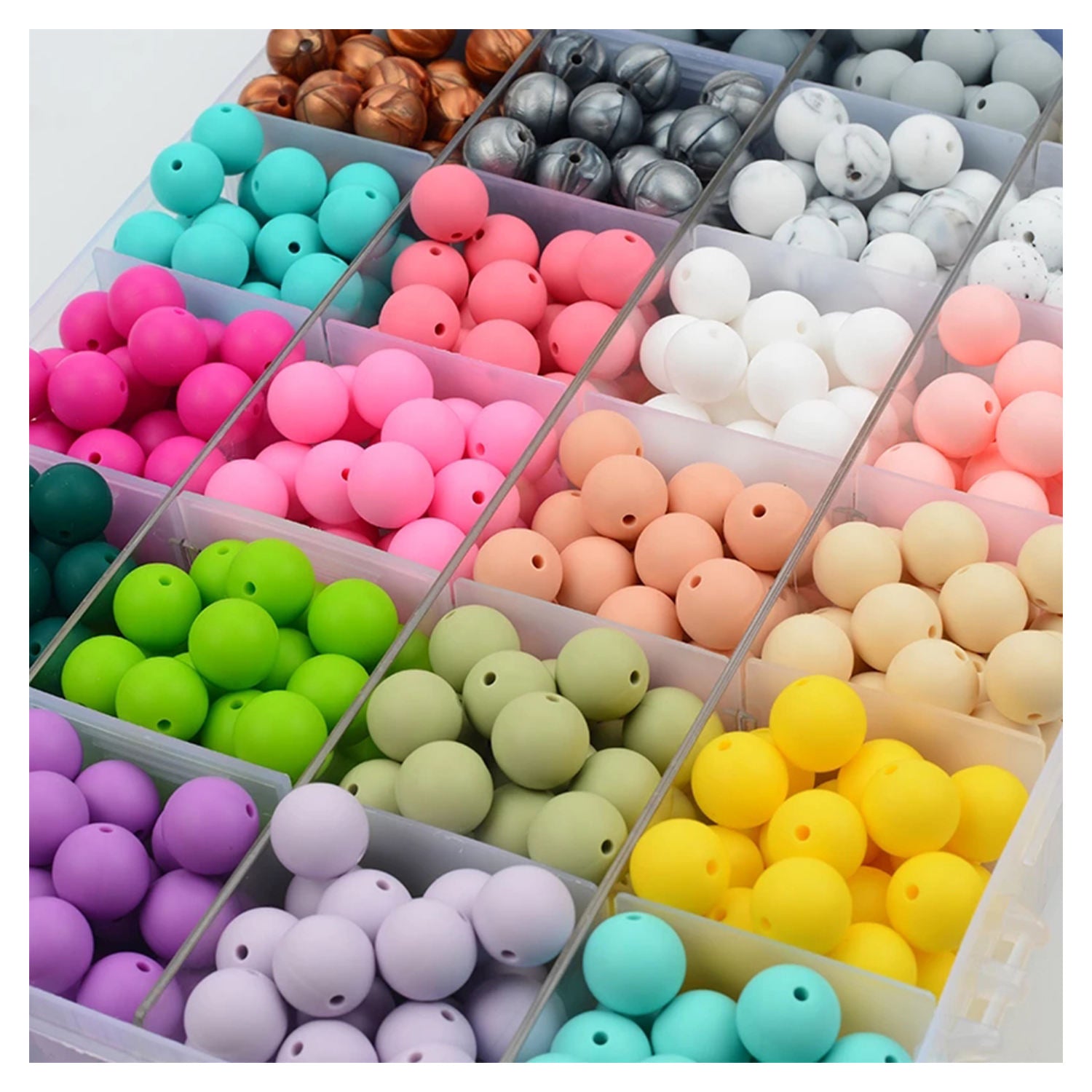 Hot Food Grade DIY Teethers Toys Nipple Holder Pacifier Chain Silicone Teething 15mm Round Silicone Beads