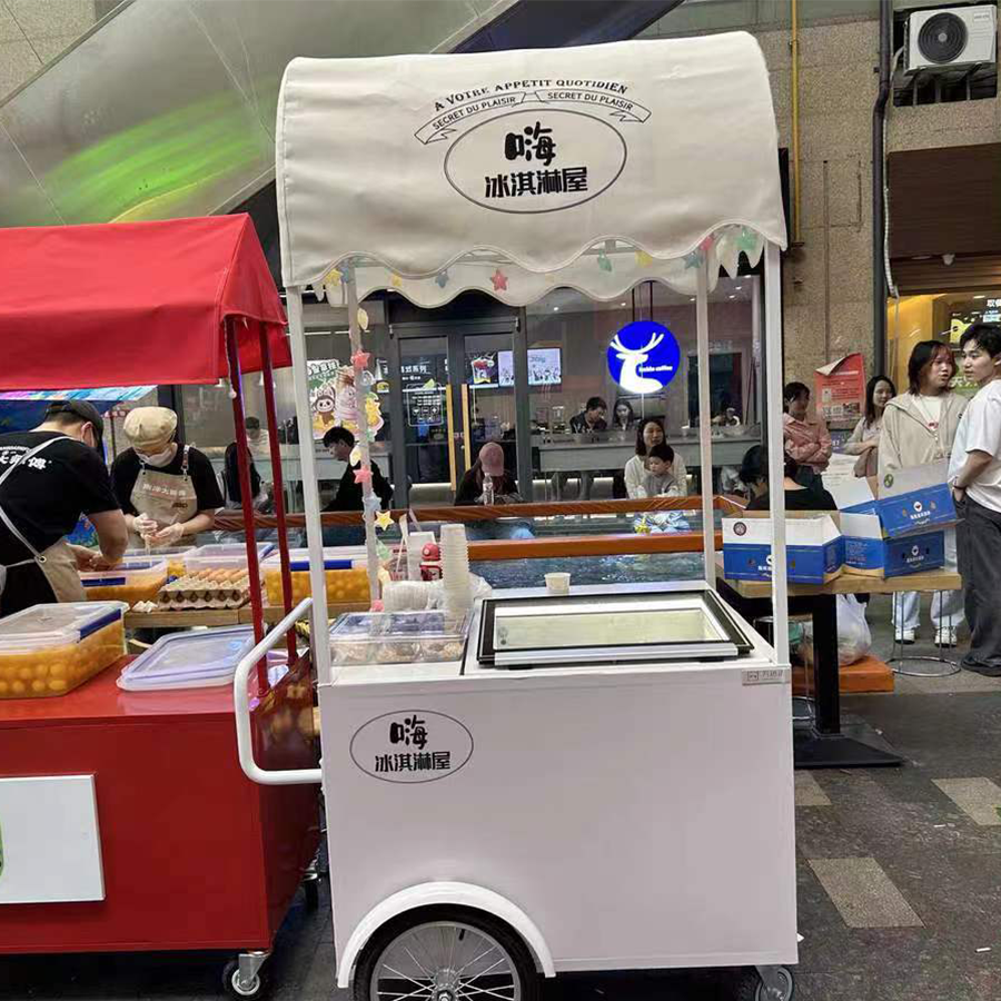 Insulated Umbrella Event Push Vending Street Cart Wireless Ice Cream Fridge in Cart 3