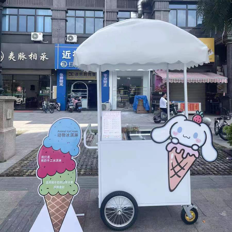 Insulated Umbrella Event Push Vending Street Cart Wireless Ice Cream Fridge in Cart 3