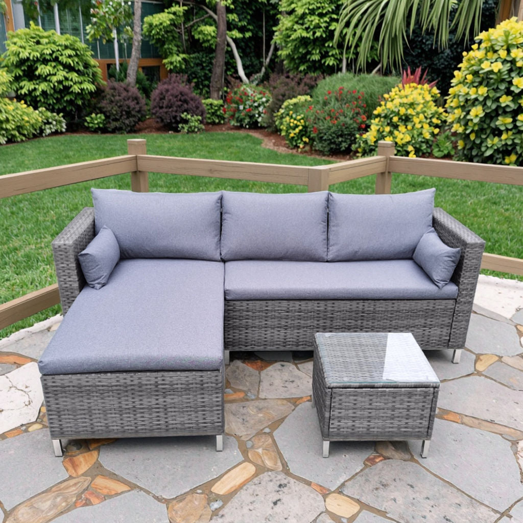 Leisure Ways Rattan Wicker Sofa Set Outdoor Garden Hall Hotel Villa Furniture with Lounger for Patio and Outdoor Use