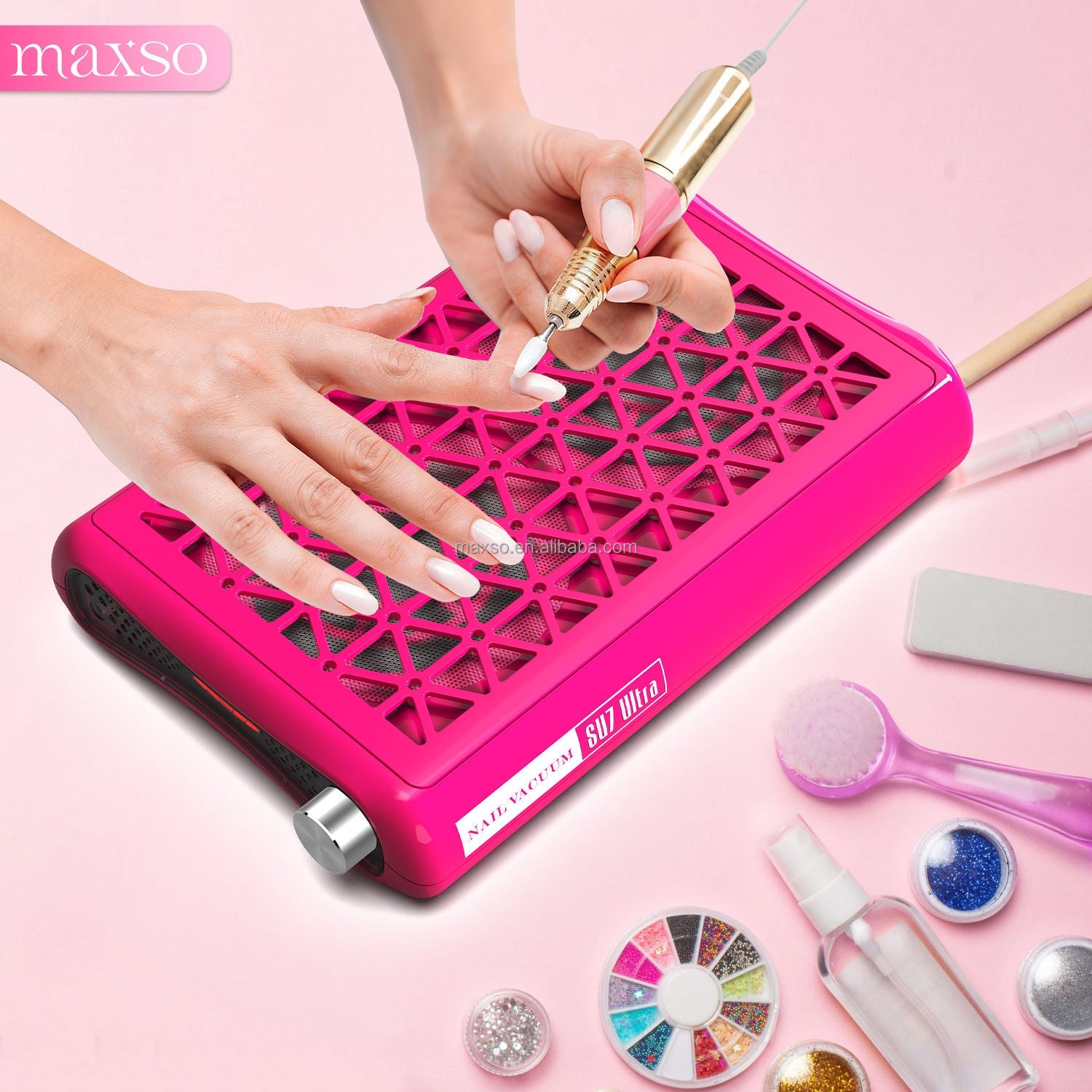 MAXSO 2025 New Arrival 65dB Nail Dust Collector with 12000RPM Dual Motor, Hexagon Design & Magnetic Cover for Nail Art Salon
