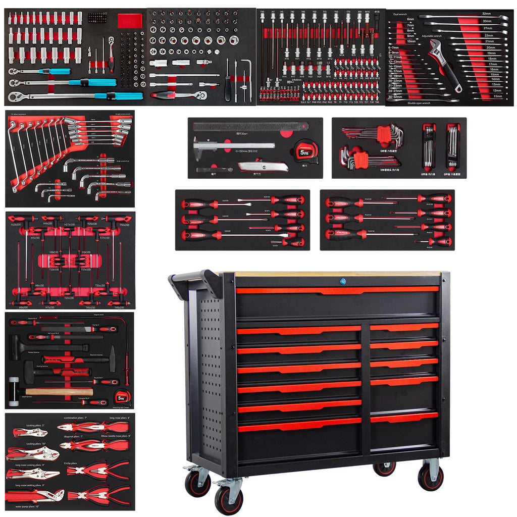 Mechanic Tool Cart Cabinet with 416-Piece Hand Tool Set Hard Case 12 Drawers OEM Customizable Rolling Storage