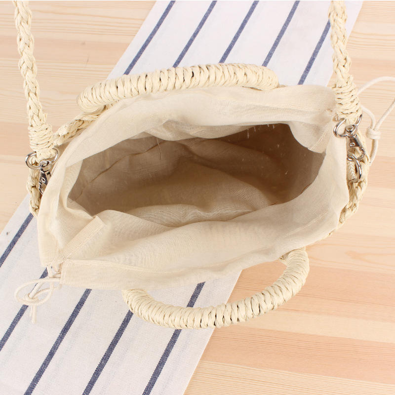 Mini Semi-circle Straw Handbags Hand Woven Summer Beach Shoulder Crossbody Straw Bag With Round Handle