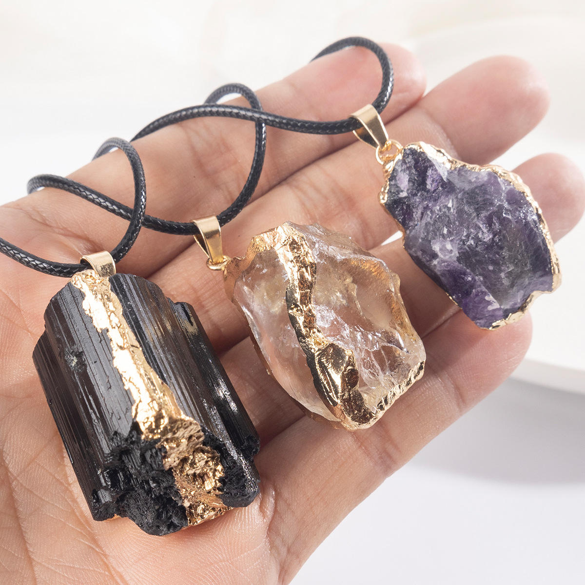 Natural Stone Pendant Necklace Irregular Gemstone Jewelry Boho Choker Women Gift Handmade Unique Dainty Everyday Layering