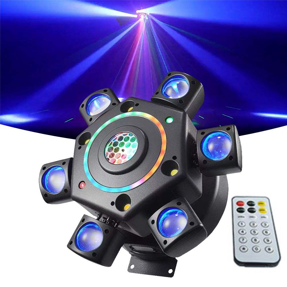 Professional LED Moving Head Cyclorama Stage Lights Laser Beam Wash Effect 6-Arm RGBW DMX512 for Disco Clubs Parties DJ Events