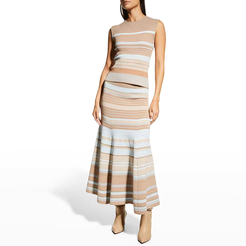 Spring Body Fit Striped Knit Sleeveless Top