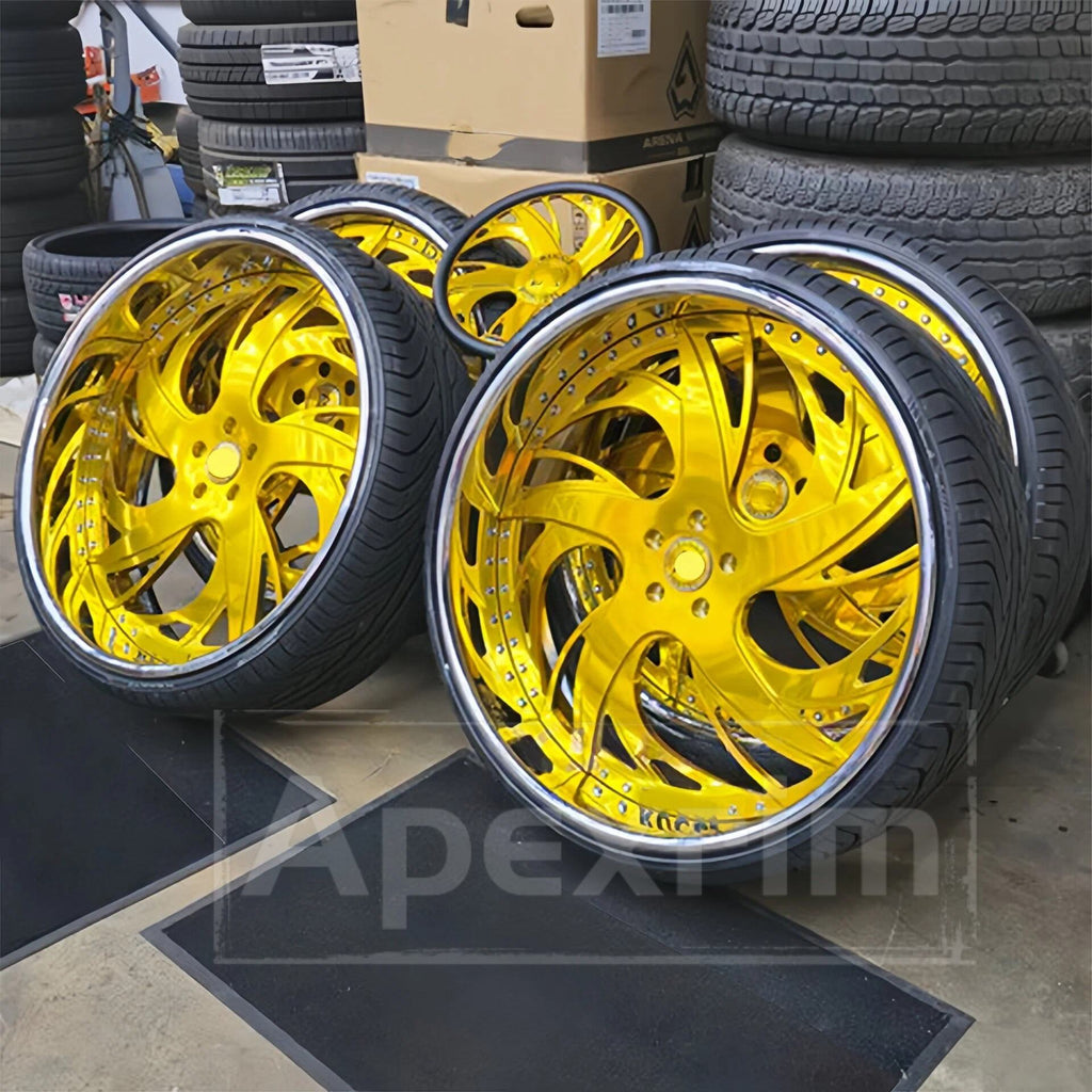 High Quality 2-piece Steering Wheel 5x114.3 5x120 Rims 6x139.7 22 23 24 26 Inch Gold/chrome Face Forged forgiato Steering Wheel