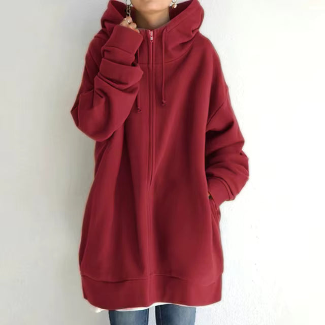 Street Sweater Zipper Hooded Long Plus Fleece