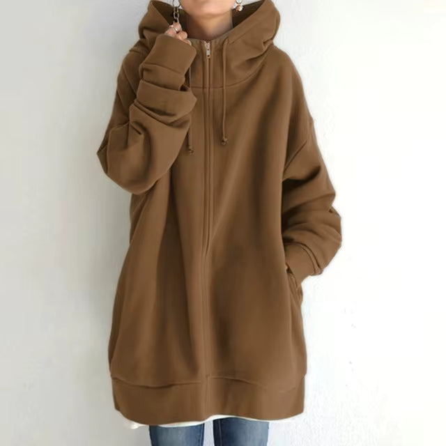 Street Sweater Zipper Hooded Long Plus Fleece