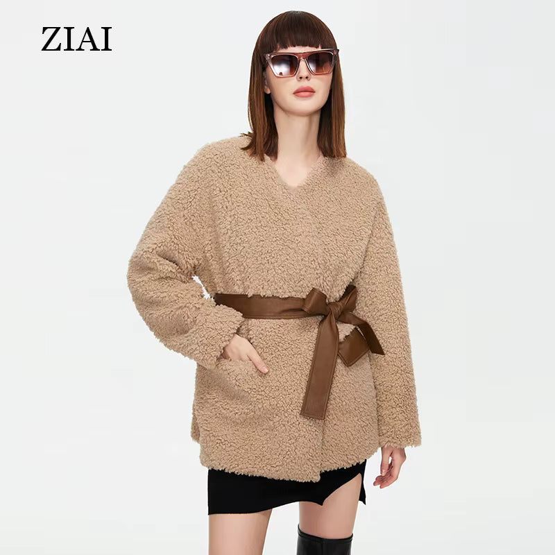 Winter Real Fur Fleece Fuzzy Faux Warm Shearling Jacket