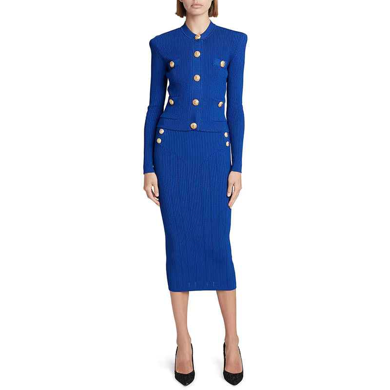 Women's Casual Solid Cardigan Skirt Set