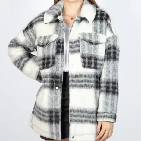 Wool Mixed Woven Black White Plaid